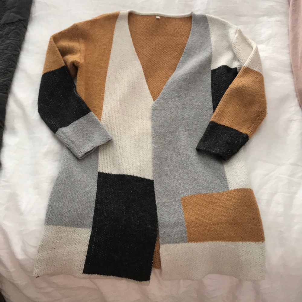 Color block open sweater
